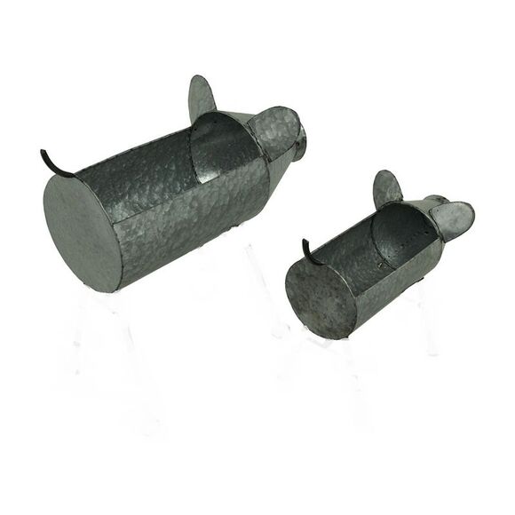 Galvanized Metal Set of 2 Indoor/Outdoor Pig Planter Sculptures - Picture 2 of 3